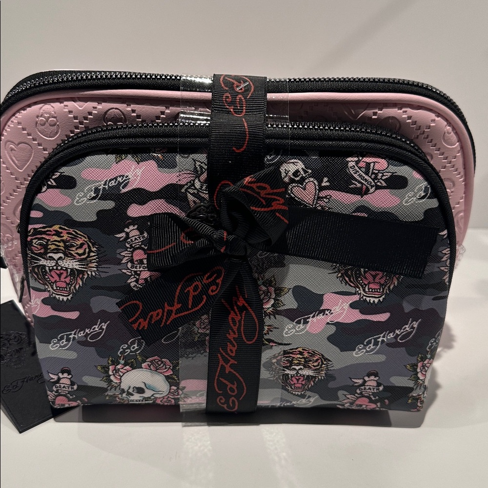 NWT Ed Hardy (2) piece Tiger & Skull Cosmetics bag Set.